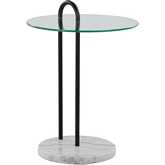 Claire Side Table in White Marble, Black Metal & Clear Glass